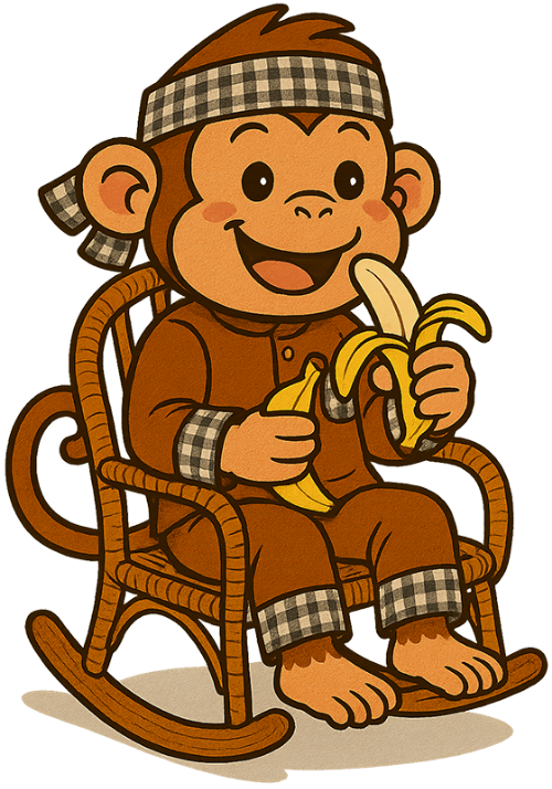Khỉ, ăn chuối, áo bà ba, thư giãn, ghế bập bênh, chuối, dễ thương, monkey, eating banana, ao ba ba, relaxing, rocking chair, banana, cute 5