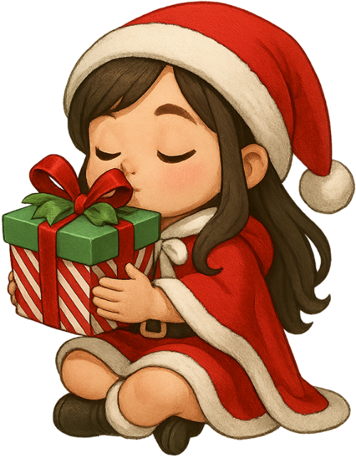 Cô gái, ôm quà, món quà, giáng sinh, trang phục giáng sinh, mũ trùm đầu giáng sinh, girl, hugging present, present, christmas, christmas outfit, christmas hood