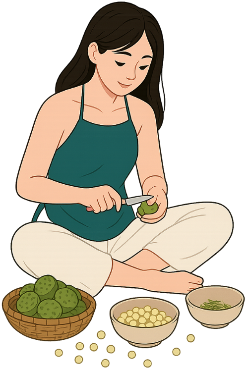 Cô gái, tách vỏ, phụ nữ, hạt sen, đài sen, rổ tre, chén, girl, shelling, woman, lotus seed, lotus pod, bamboo basket, bowl