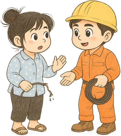 Thợ điện, trò chuyện, chàng trai, cô gái, vui vẻ, dây điện, dễ thương, electrician, chatting, young man, girl, cheerful, electric wire, cute