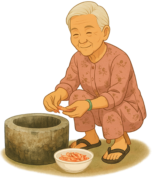 Bà cụ, bóc vỏ tôm, phụ nữ, tôm, giếng, old woman, peeling shrimp, woman, shrimp, well