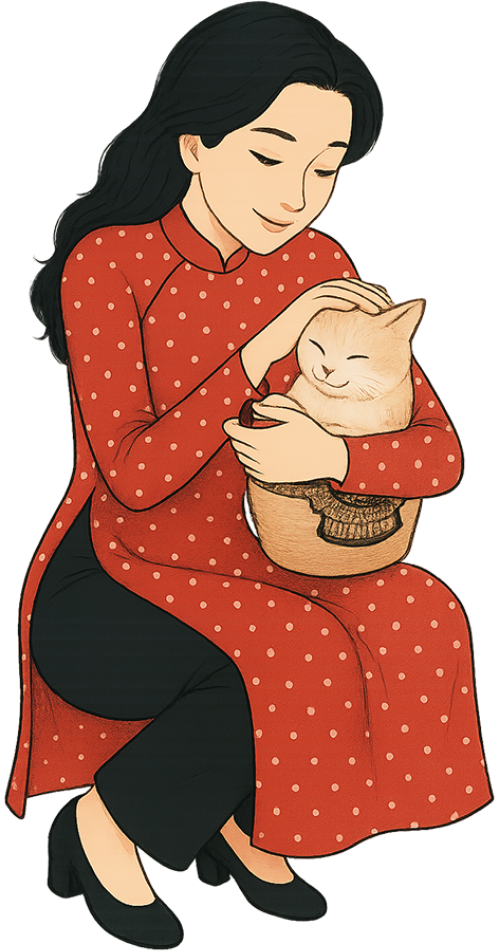 Cô gái, vuốt ve, phụ nữ, túi xách, áo dài, mèo, young woman, stroking, woman, handbag, traditional Vietnamese dress (áo dài), cat