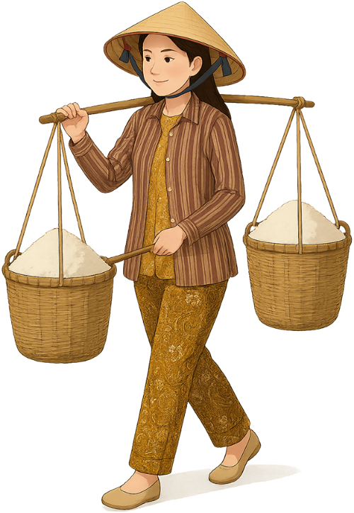 Cô gái, gánh muối, phụ nữ, muối, nón lá, gánh, giỏ muối, girl, carrying salt on a pole, woman, salt, conical hat, carrying pole, salt basket
