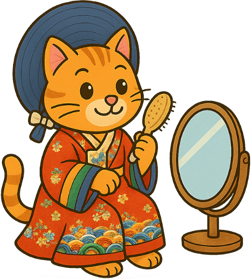 Mèo, chải chuốt, gương, lược, áo dài, dễ thương, cat, grooming, mirror, comb, ao dai, cute