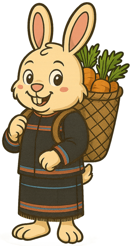 Thỏ, đi bộ, giỏ cà rốt, trang phục dân tộc, dễ thương, rabbit, walking, carrot basket, ethnic costume, cute