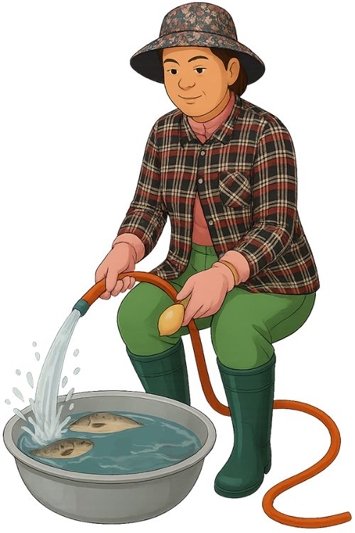 Bà cô, rửa cá, phụ nữ, cá, thau, ống nước, auntie, washing fish, woman, fish, basin, hose