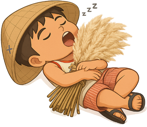 Cậu bé, nằm ngủ, chàng trai, cây lau, nón lá, dễ thương, boy, sleeping, young man, mop, conical hat, cute