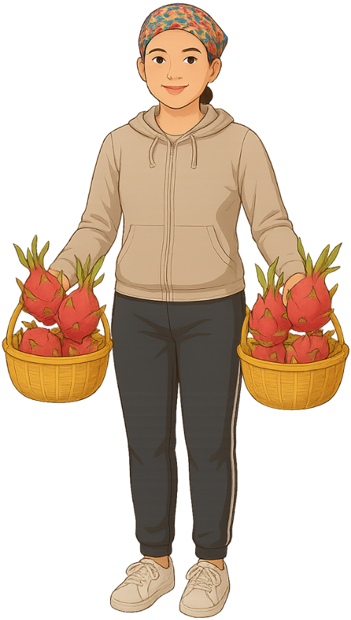 Cô gái, xách giỏ, phụ nữ, thanh long, giỏ tre, girl, carrying basket, woman, dragon fruit, bamboo basket