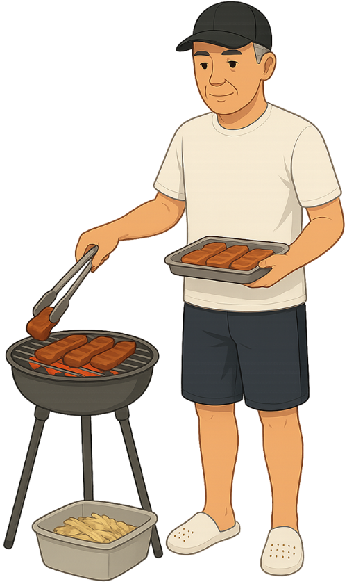 Ông cụ, nướng thịt, đàn ông, khay thịt, kẹp, bếp than, vui vẻ, old man, grilling meat, man, meat tray, tongs, charcoal stove, cheerful