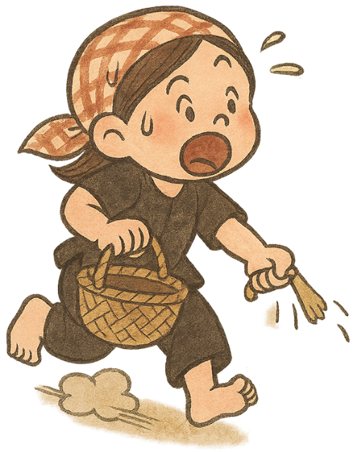 Cô gái, vội vã, phụ nữ, giỏ tre, chạy, dễ thương, girl, hurried, woman, bamboo basket, running, cute
