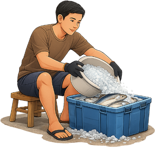 Chàng trai, ướp cá, đàn ông, ngư dân, cá, ghế, thau, young man, marinating fish, man, fisherman, fish, chair, basin