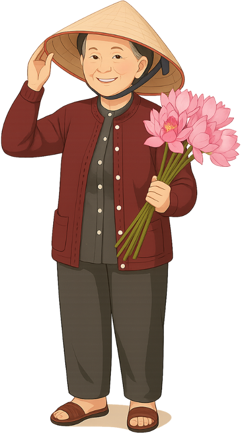 Bà cụ, vui vẻ, phụ nữ, hoa sen, nón lá, old woman, cheerful, woman, lotus flower, conical hat 4