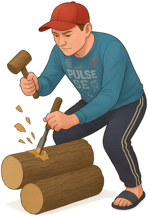 Chàng trai, tạc gỗ, đàn ông, cây gỗ, nón lưỡi trai, dùi, young man, carving wood, man, log, baseball cap, chisel