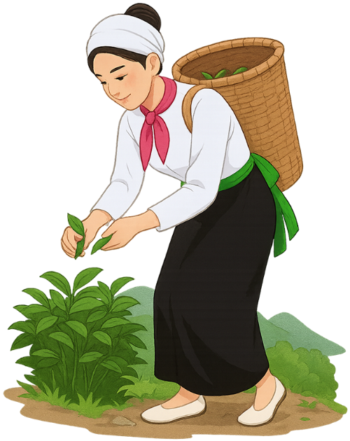 Cô gái, hái chè, phụ nữ, vui vẻ, giỏ mây, cây chè, girl, picking tea, woman, cheerful, wicker basket, tea plant 3