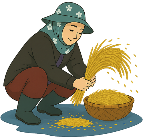 Cô gái, đập lúa, phụ nữ, vui vẻ, bó lúa, thau lúa, tấm bạt, girl, threshing rice, woman, cheerful, rice bundle, rice basin, tarp