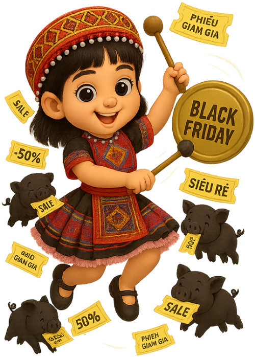 Cô gái, gõ chiêng, phụ nữ, vui vẻ, heo con, phiếu giảm giá, girl, hitting gong, woman, cheerful, piglet, discount voucher