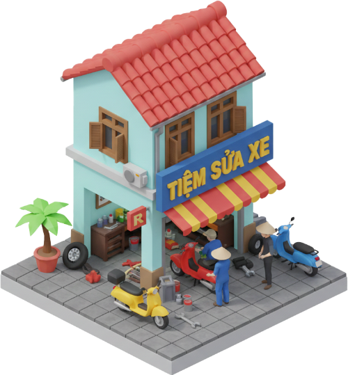 Mô hình, tiệm sửa xe, sửa xe máy, thợ sửa, nón lá, xe máy, vỉa hè, dụng cụ, việt nam, model, motorbike repair shop, motorbikes repair, mechanic, conical hat, scooter, sidewalk, tools, vietnam