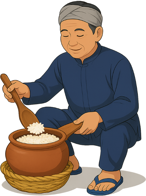 Ông chú, nấu cơm, đàn ông, niêu cơm, vá gỗ, uncle, cooking rice, man, clay pot rice, wooden ladle 4