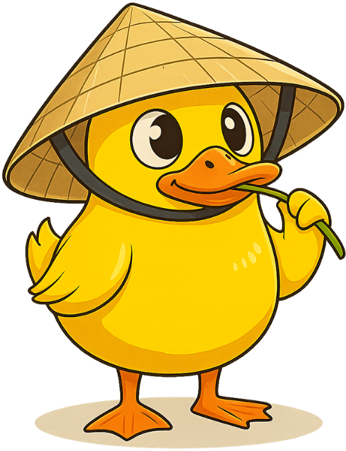 Vịt, vui vẻ, nón lá, cọng cỏ, dễ thương, duck, cheerful, conical hat, blade of grass, cute