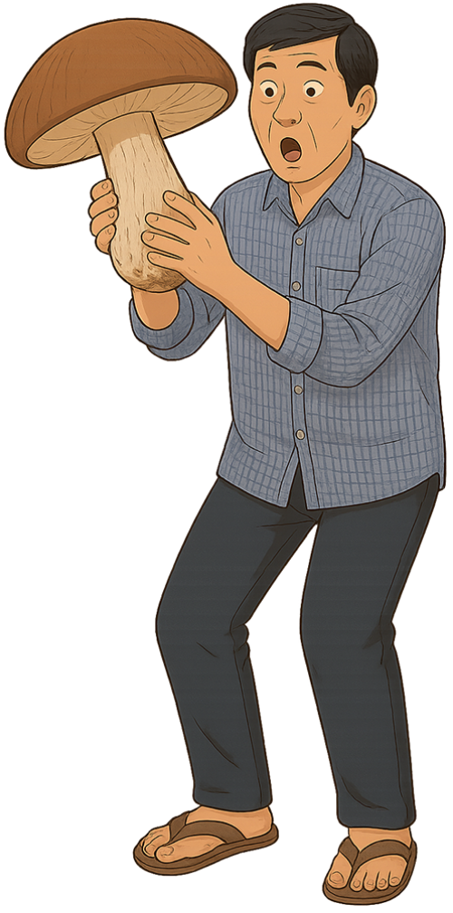 Ông chú, kinh ngạc, đàn ông, nấm, nấm khổng lồ, uncle, surprised, man, mushroom, giant mushroom