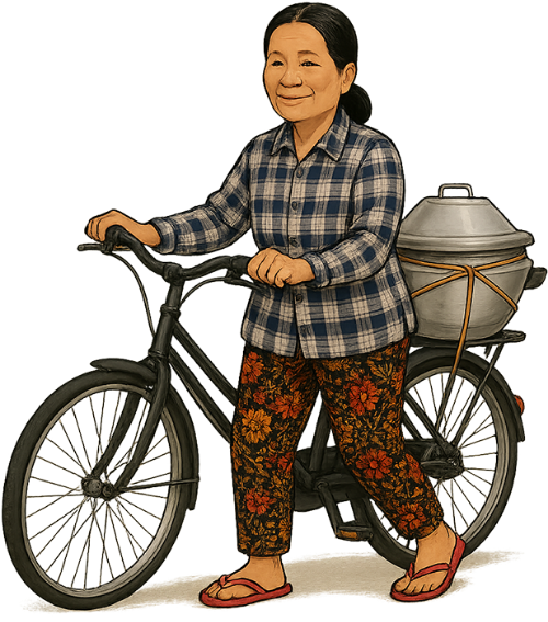 Bà cô, dắt xe, phụ nữ, xe đạp, nồi, aunt, leading bike, woman, bicycle, pot 1