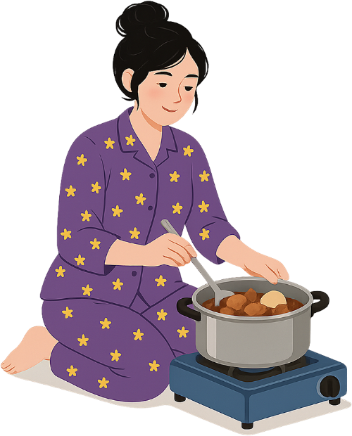 Cô gái, nấu ăn, phụ nữ, thịt kho trứng, nồi, bếp ga, girl, cooking, woman, braised pork with eggs, pot, gas stove