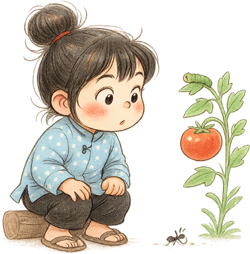 Cô gái, chăm chú, cô bé, cà chua, cây cà chua, con sâu, girl, focused, little girl, tomato, tomato plant, worm
