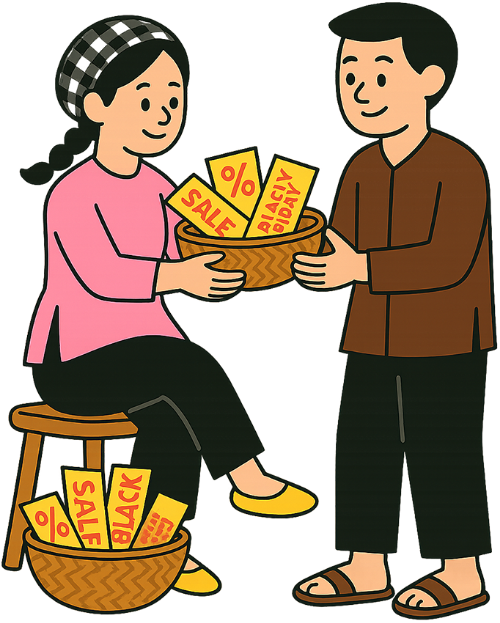 Cô gái, tặng quà, phụ nữ, phiếu giảm giá, rổ tre, chàng trai, đàn ông, girl, giving gift, woman, discount voucher, bamboo basket, young man, man