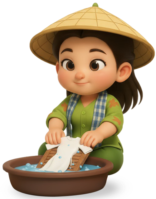 Cô gái, giặt đồ, phụ nữ, thau, nón lá, girl, washing clothes, woman, basin, conical hat