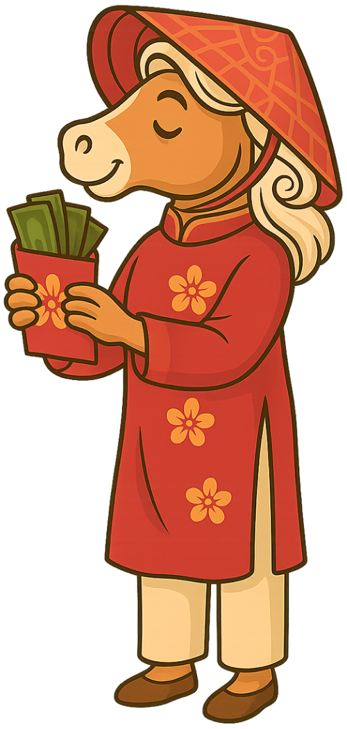 Ngựa, lì xì, bao lì xì, tiền, tết, nón lá, áo dài, horse, lucky money, lucky money envelope, money, tet, conical hat, ao dai