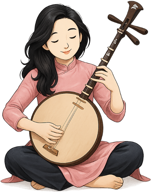 Cô gái, chơi đàn, phụ nữ, áo dài, đàn nguyệt, ngồi, girl, playing musical instrument, woman, ao dai, dan nguyet, sitting