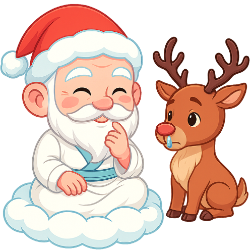 Ông bụt, xem xét, cổ tích, giáng sinh, mũ giáng sinh, mây, tuần lộc, đau ốm, the good spirit, examining, fairy tale, christmas, santa hat, cloud, reindeer, sick