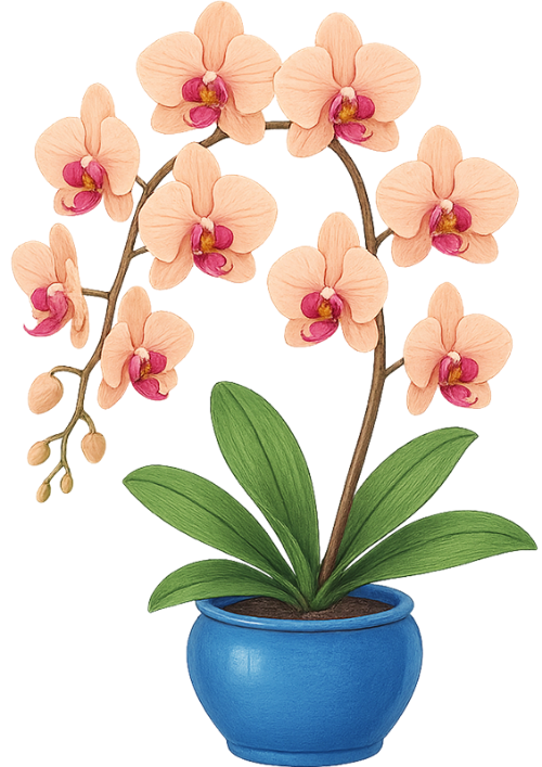 Hoa lan, lan hồ điệp, hoa cam, cây cảnh, hoa, trang trí, chậu xanh, phalaenopsis, orchid, moth orchid, orange flower, potted plant, flower, decoration, blue pot