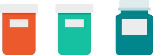 Các lọ thuốc, hũ đựng, y tế, dược phẩm, màu cam, màu xanh lá, màu xanh teal, medicine jars, containers, medical, pharmaceutical, orange, green, teal