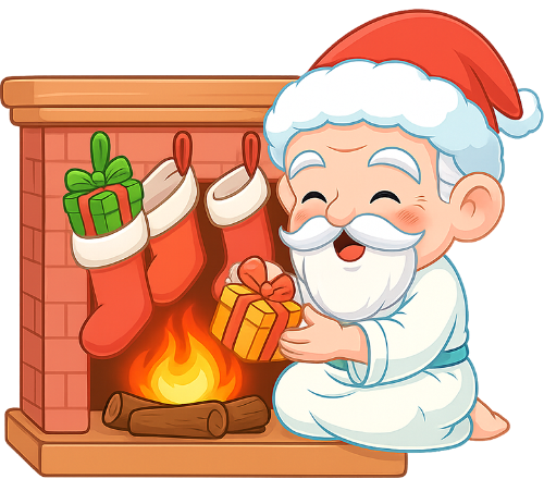 Ông bụt, tặng quà, cổ tích, giáng sinh, mũ giáng sinh, bít tất giáng sinh, quà, bếp lửa, the good spirit, giving gifts, fairy tale, christmas, santa hat, christmas stocking, gift, fireplace