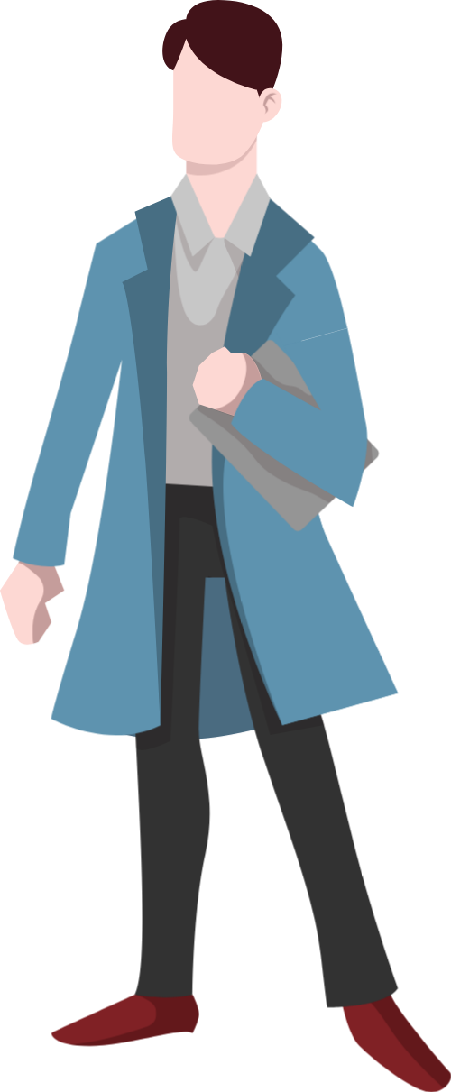 Chàng trai, đứng nhìn, đàn ông, áo khoác xanh, quần đen, cầm tài liệu, young man, standing, men, blue coat, black pants, holding documents