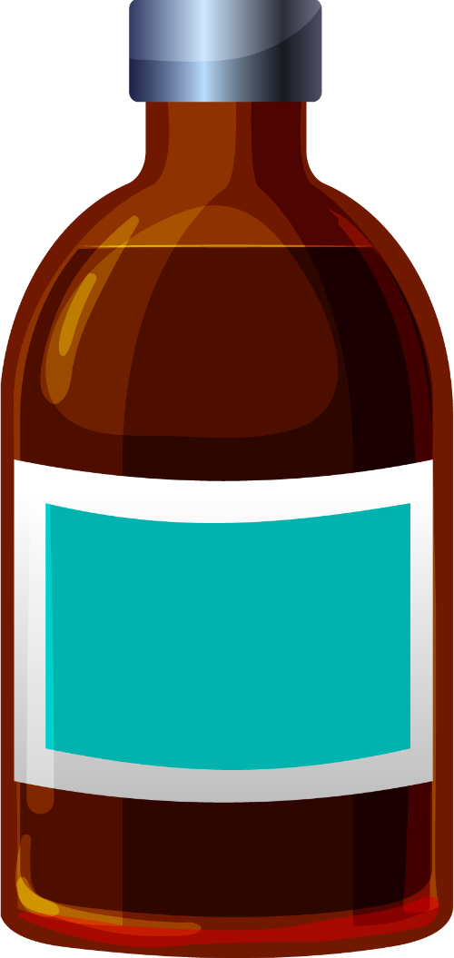 Chai thuốc siro, siro, thuốc nước, chai thủy tinh, màu nâu, nhãn xanh, nhãn trắng, syrup bottle, liquid medicine, glass bottle, brown, blue label, white label