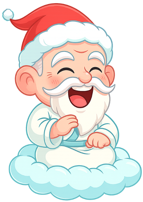 Ông bụt, tập cười, cổ tích, giáng sinh, mũ giáng sinh, mây, the good spirit, practicing smile, fairy tale, christmas, santa hat, cloud
