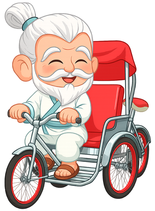Ông bụt, đạp xích lô, cổ tích, xe xích lô, vui vẻ, the good spirit, cyclo driver, fairy tale, cyclo, happy