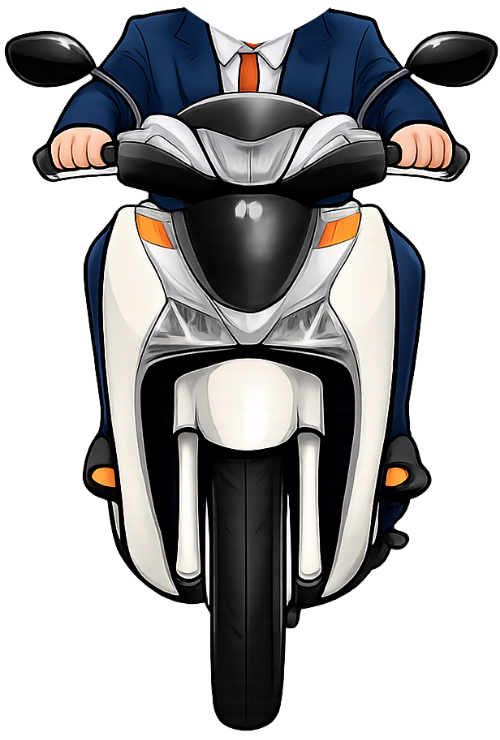Chàng trai, đang lái xe, đàn ông, xe máy, màu trắng, bộ vest xanh, cà vạt cam, motorbiker, driving, man, motorbike, white, blue suit, orange tie