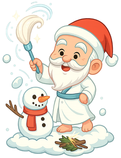 Ông bụt, vui vẻ, cổ tích, giáng sinh, mũ giáng sinh, phất trần, người tuyết, tuyết, the good spirit, happy, fairy tale, christmas, santa hat, fly-whisk, snowman, snow