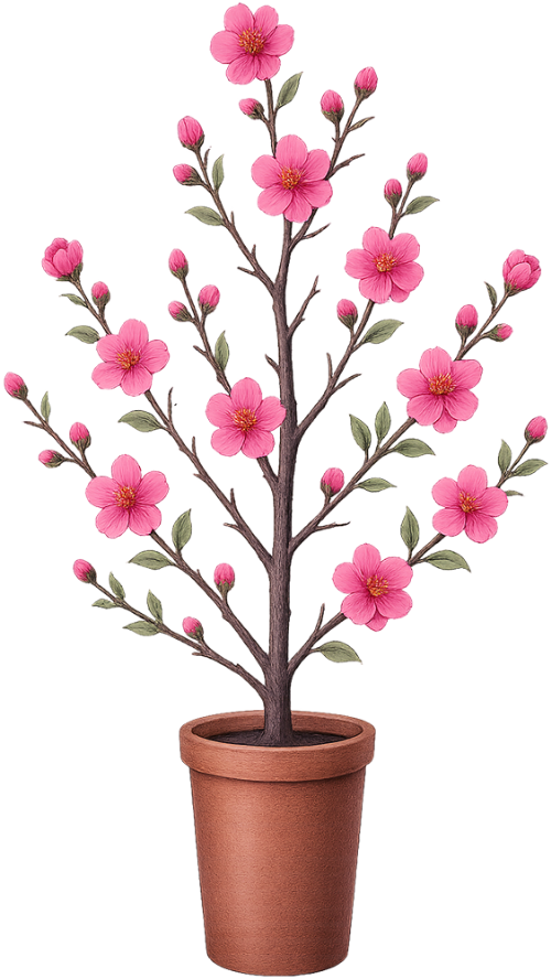 Cây hoa đào, hoa đào, hoa hồng, cây cảnh, tết, mùa xuân, trang trí, may mắn, chậu đất nung, peach blossom, pink flower, potted plant, tet, spring, decoration, luck, terracotta pot