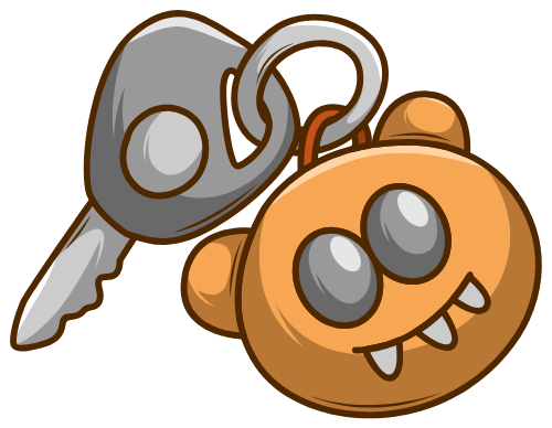 Chìa khóa, móc khóa, hoạt hình, quái vật, kim loại, màu cam, màu bạc, key, keychain, cartoon, monster, metal, orange, silver