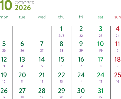 Lịch 2026, lịch, calendar, 2026, tháng 10, october