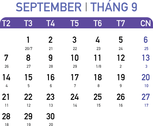 Lịch 2026, lịch, calendar, 2026, tháng 9, september