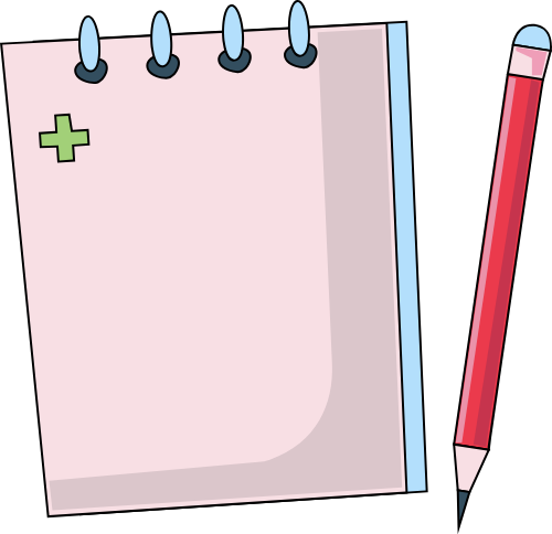 Sổ tay, ghi chép, y tế, đơn thuốc, bút chì, danh sách, dấu cộng xanh, màu hồng, màu đỏ, Notebook, note, medical, prescription, pencil, list, green cross, pink, red