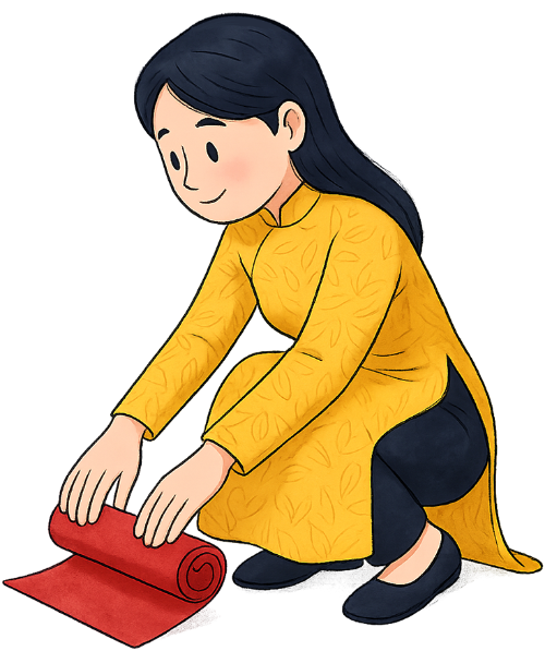 Cô gái, cuộn giấy đỏ, phụ nữ, áo dài, cuộn giấy, tết, truyền thống, girl, rolling up red paper, woman, ao dai, scroll, tet, traditional