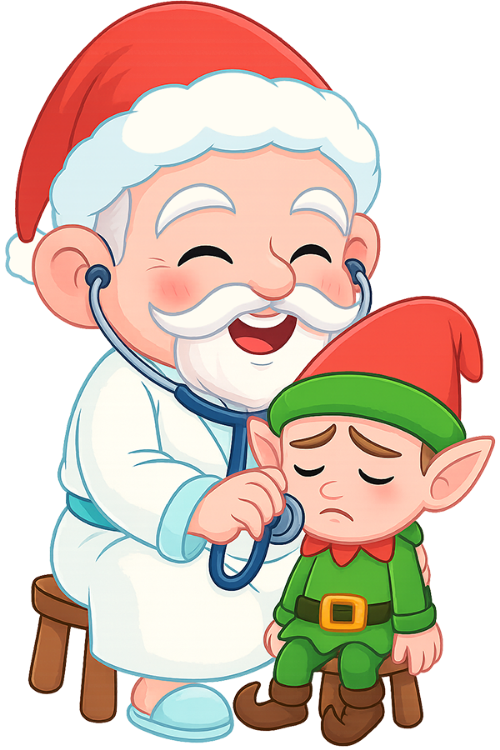 Ông bụt, khám bệnh, cổ tích, giáng sinh, mũ giáng sinh, yêu tinh, ghế, the good spirit, examining patient, fairy tale, christmas, santa hat, elf, chair