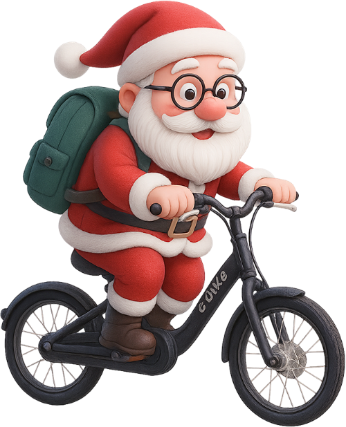 Ông già noel, lái xe, trang phục ông già noel, xe đạp, ba lô, santa claus, riding a bike, santa claus outfit, bicycle, backpack
