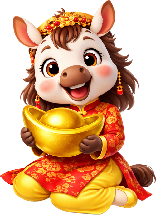 Ngựa, ngồi xếp bằng, con vật, thỏi vàng, áo dài, đỏ, vàng, tài lộc, bình an, tết nguyên đán, Horse, sitting cross-legged, animal, gold ingot, ao dai, red, yellow, fortune, peaceful, lunar new year